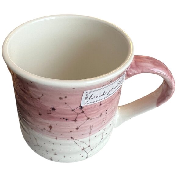 NWT Zodiac Celestial Mug Metallic Gold Stars Pink & White Hand-Painted 16-18oz - Picture 6 of 14